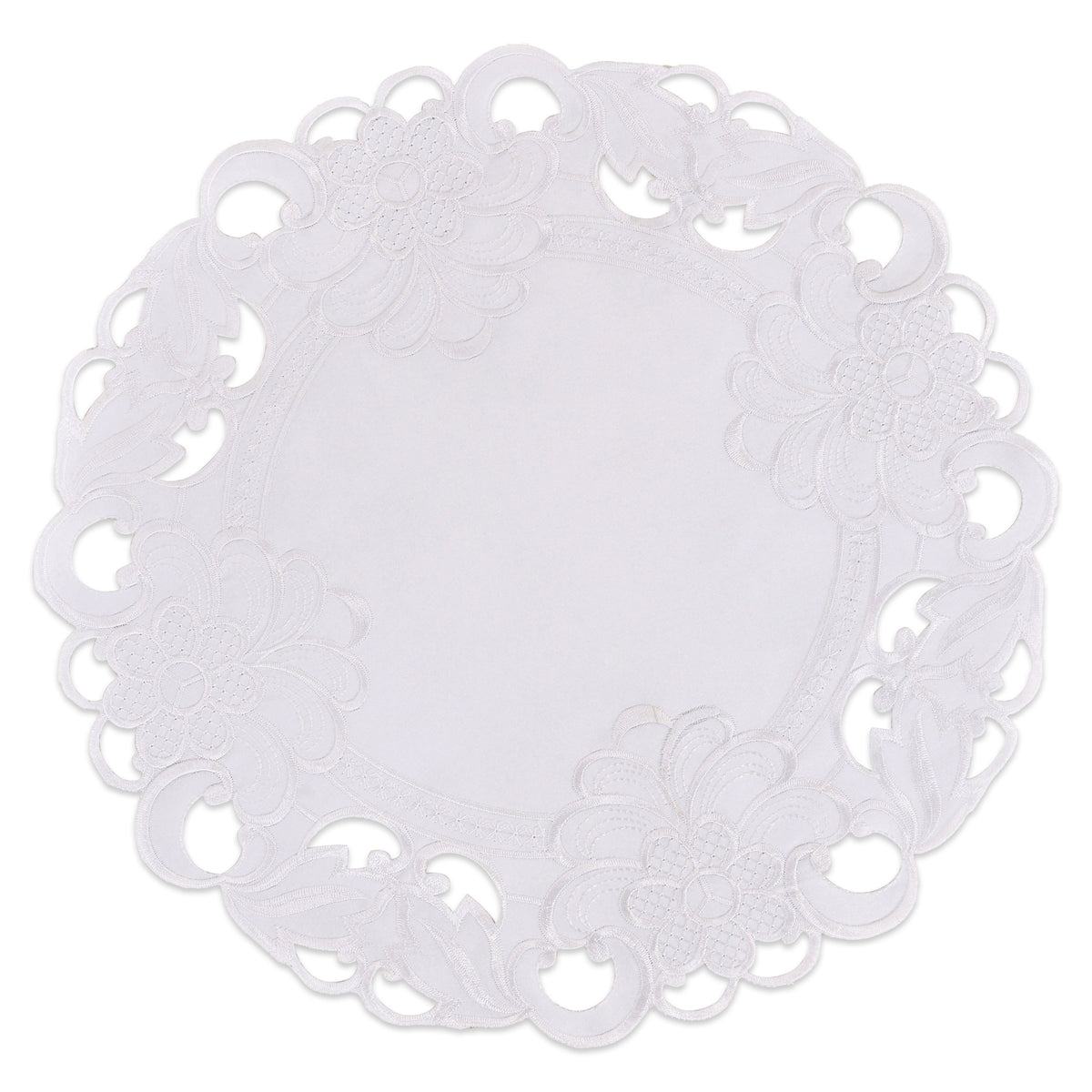 Round Linen Placemats – Elegant 15 Inch Embroidered Doilies for Dining Table Decor