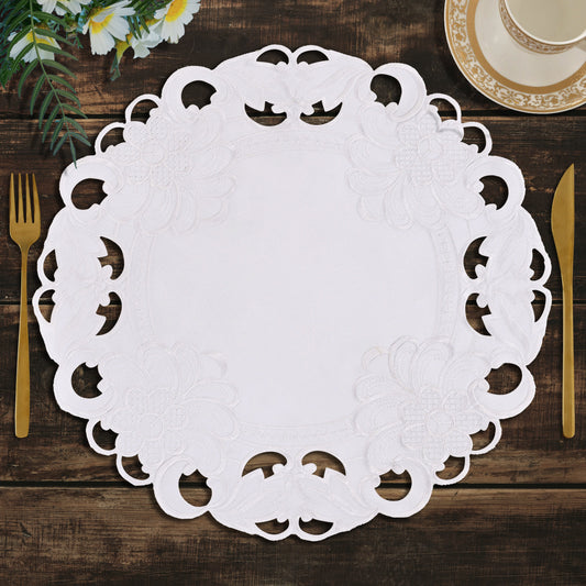 Round Linen Placemats – Elegant 15 Inch Embroidered Doilies for Dining Table Decor