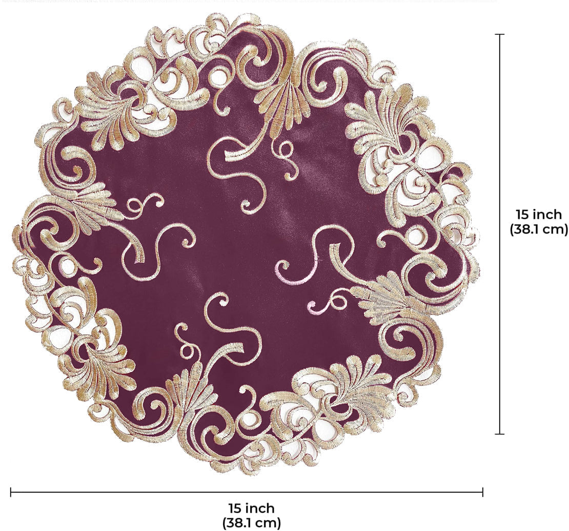 Lace Doilies – Premium Linen Fabric Doilies with Intricate Embroidery, 15 Inch Table Decor