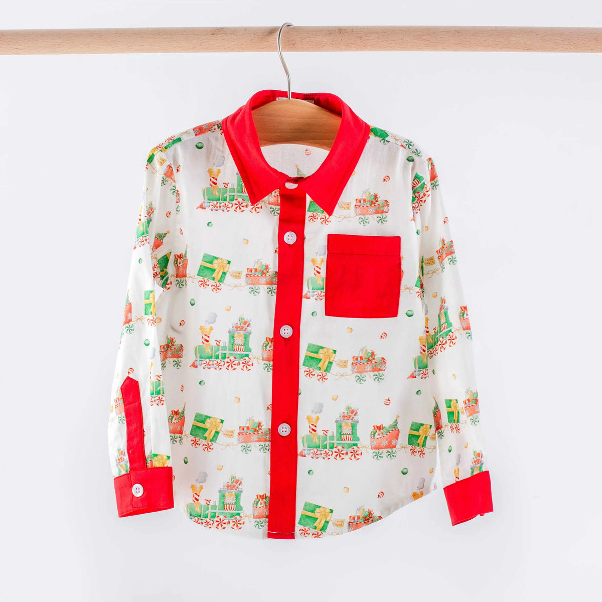 Santa's Sweet Express Long Sleeve Collared Shirt Eco My Home Nola Tawk ecomyhome.store United States