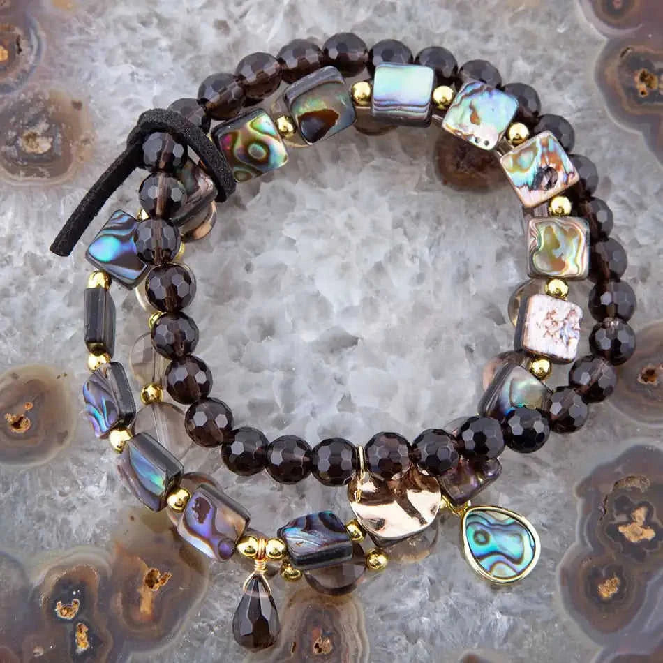 Sepia Sea Black Smoky Quartz and Blue Abalone Bracelet Set Eco My Home Bracelets Barse Jewelry ecomyhome.store United States