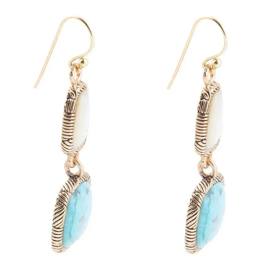 White Mother of Pearl and Blue turquoise Golden Bronze Drop Earrings Eco My Home Earrings Barse Jewelry ecomyhome.store United States