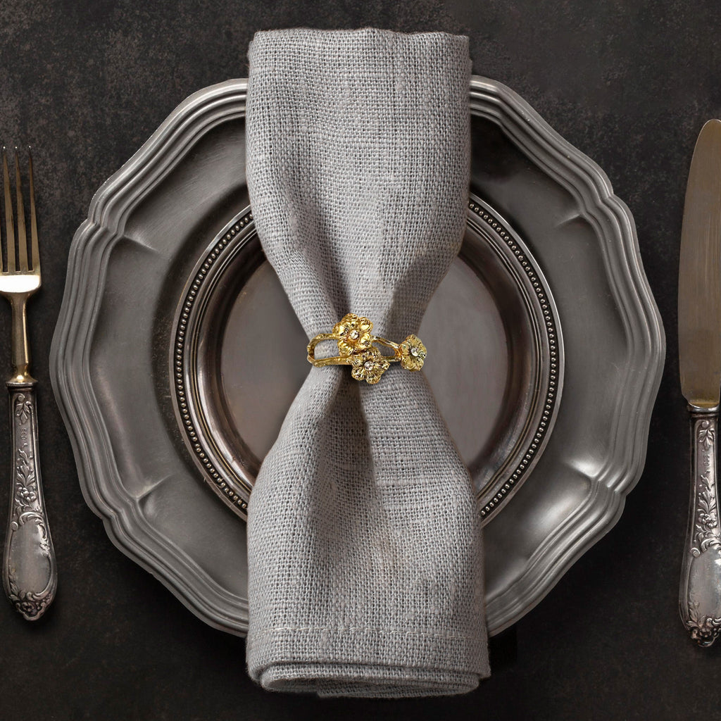 Napkin Rings in Gold Flower Design - Set of 4