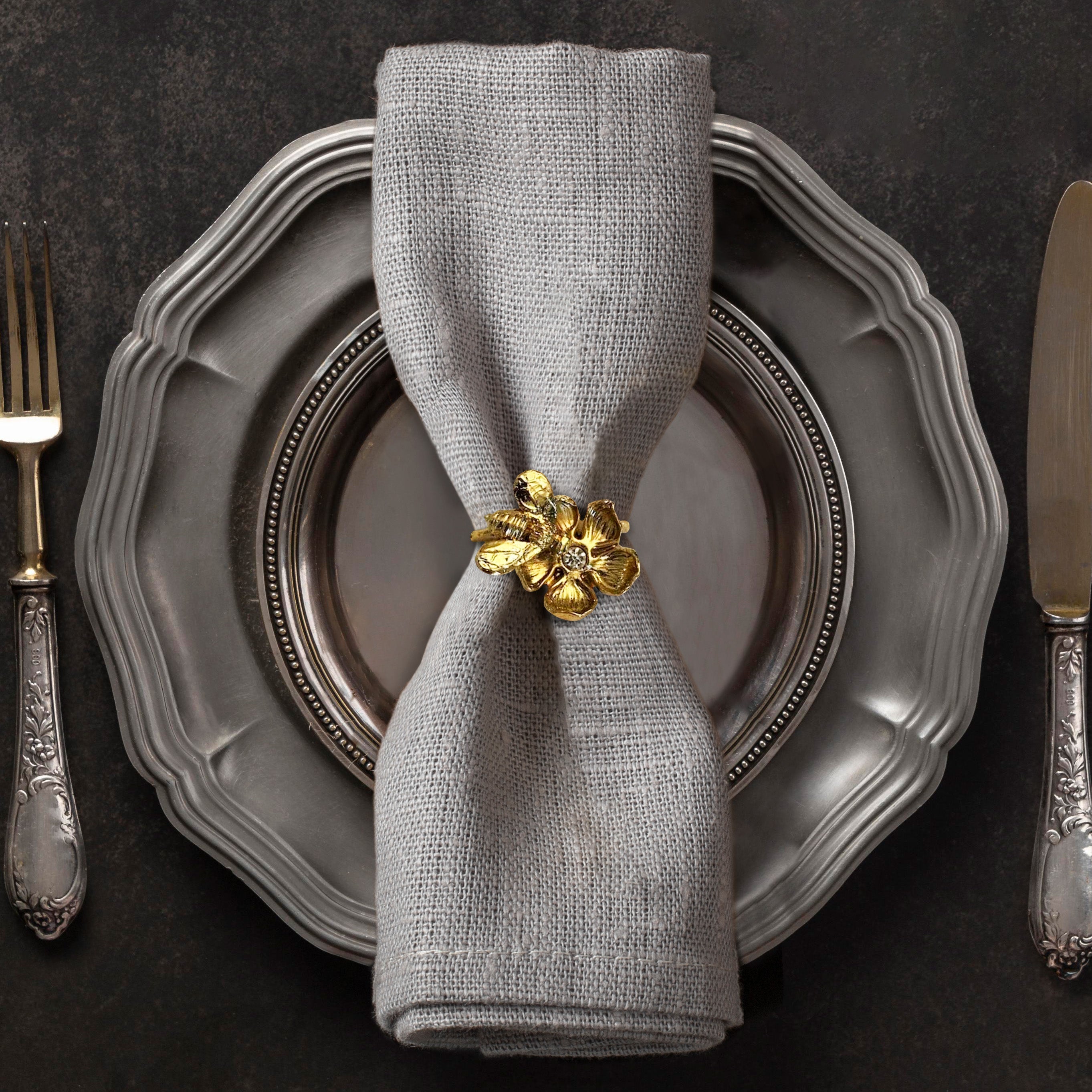 Napkin Rings in Gold Bee Design - Set of 4