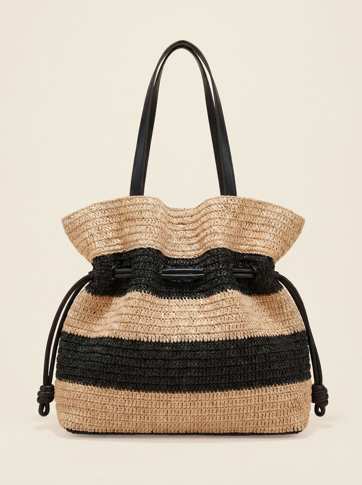 Crochet Woven Drawstring Shoulder Tote Bag
