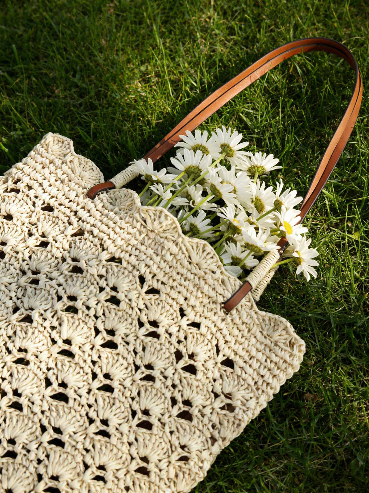 Crochet Woven Fan-Shape Shoulder Tote Bag