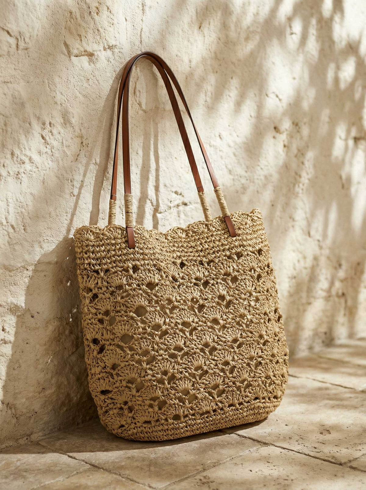 Crochet Woven Fan-Shape Shoulder Tote Bag