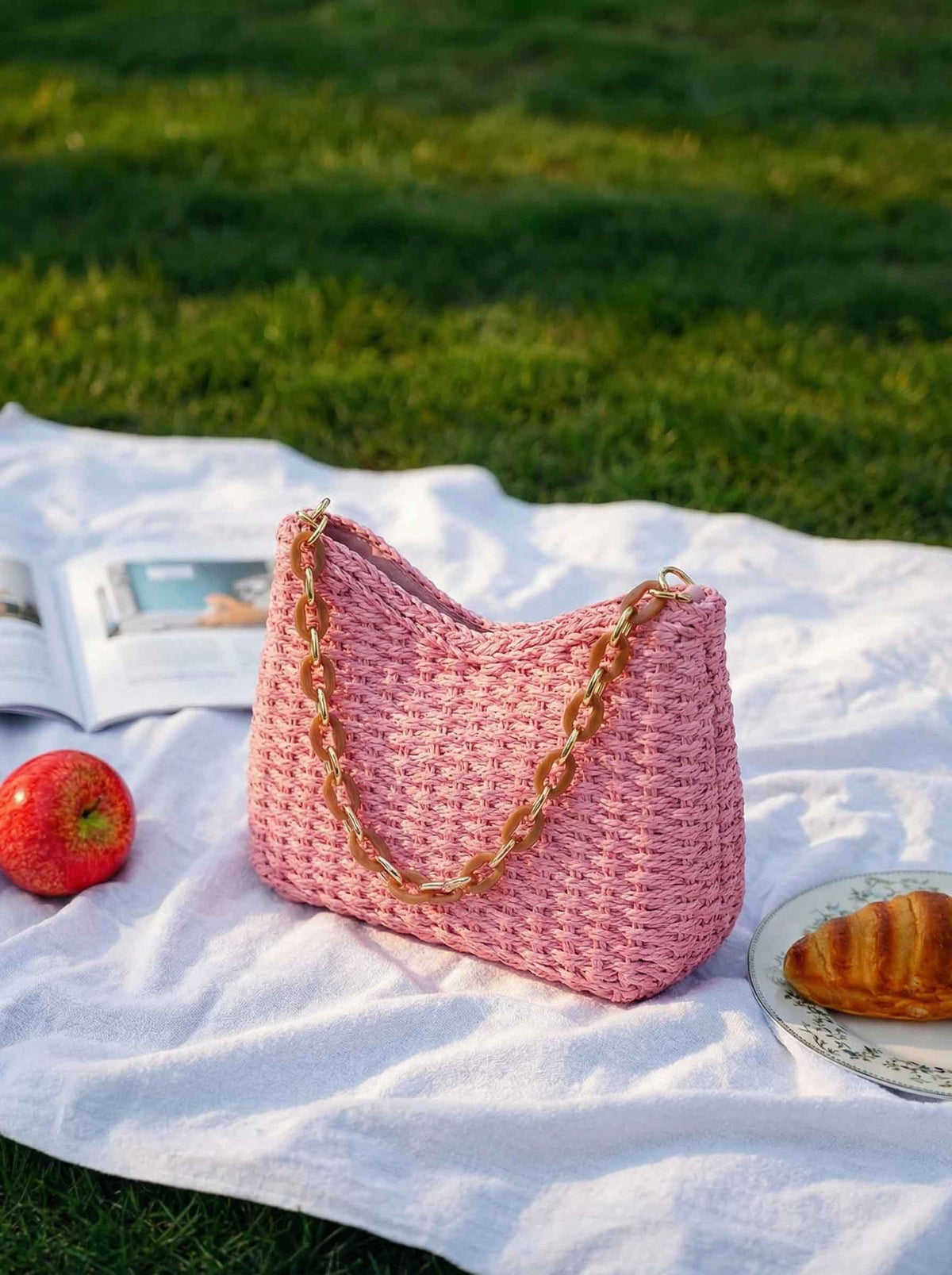 Colorful Woven Straw Shoulder Bag
