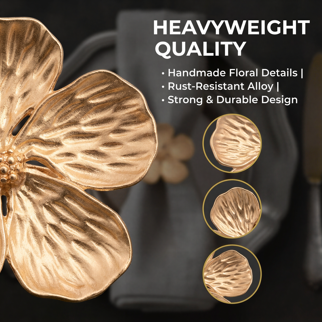 Gold Floral Napkin Rings – Elegant Metal Table Decor Rings for Dining