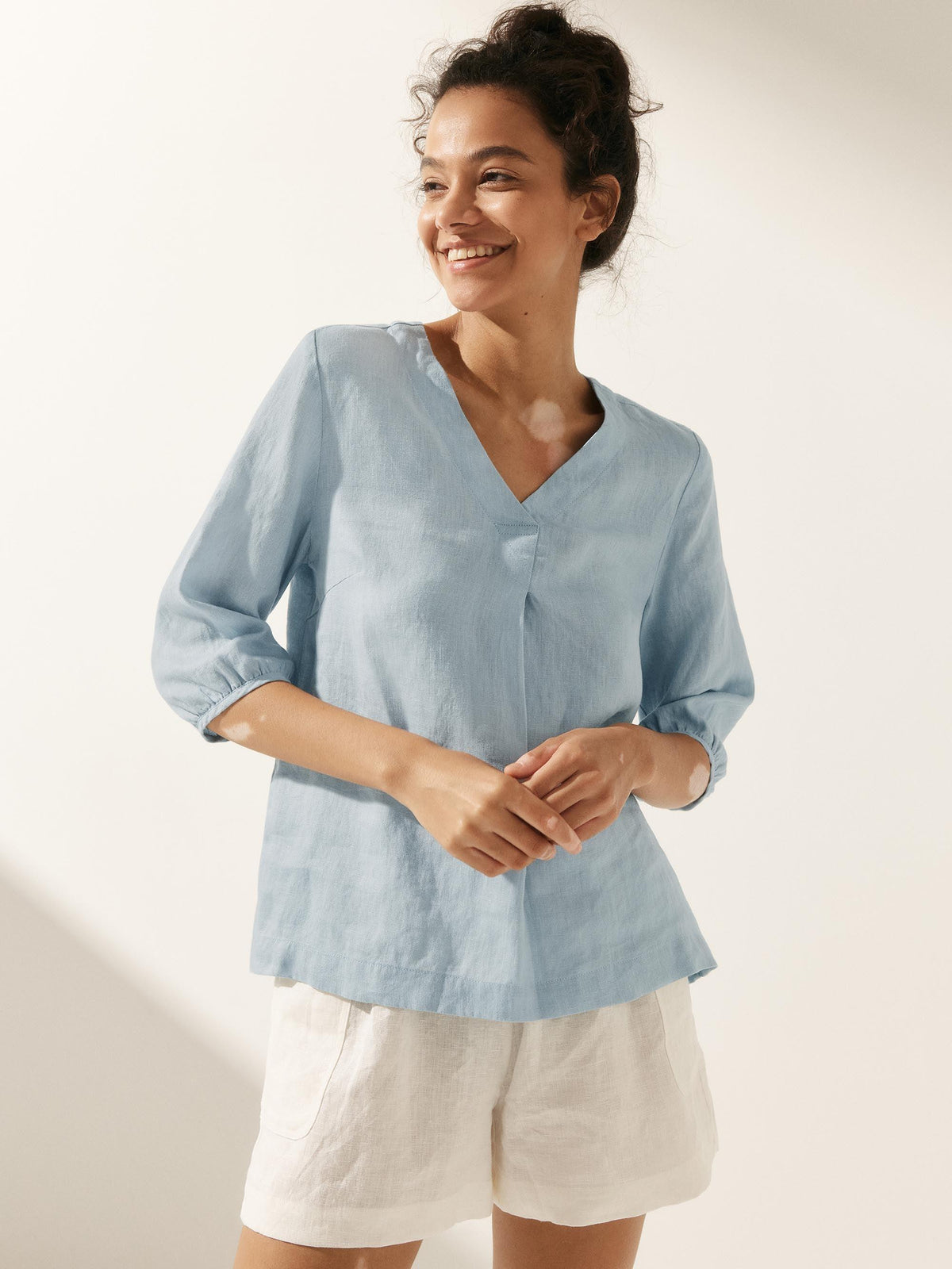 100% Linen Puff Sleeves Top LEAH