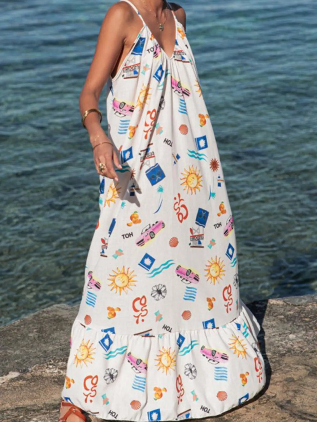Printed V-Neck Summer Maxi Dress for Effortless Style and Comfort
