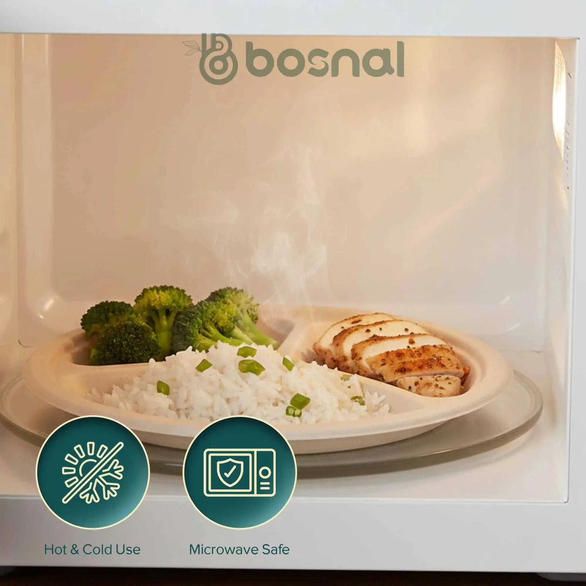 10 Inch Round 3-Compartment Compostable Plates, 100% Sugarcane Bagasse, Eco-Friendly, Microwave Safe, BPA-Free, Leak-Resistant Eco My Home Health & Household›Household Supplies›Paper & Plastic›Disposable Plates, Bowls & Cutlery›Plates Bosnal
