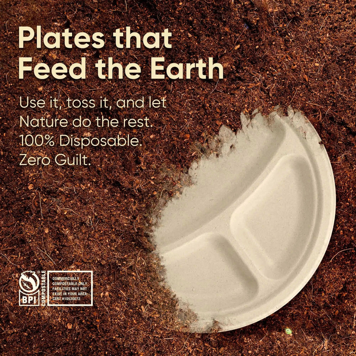 10 Inch Round 3-Compartment Compostable Plates, 100% Sugarcane Bagasse, Eco-Friendly, Microwave Safe, BPA-Free, Leak-Resistant Eco My Home Health & Household›Household Supplies›Paper & Plastic›Disposable Plates, Bowls & Cutlery›Plates Bosnal
