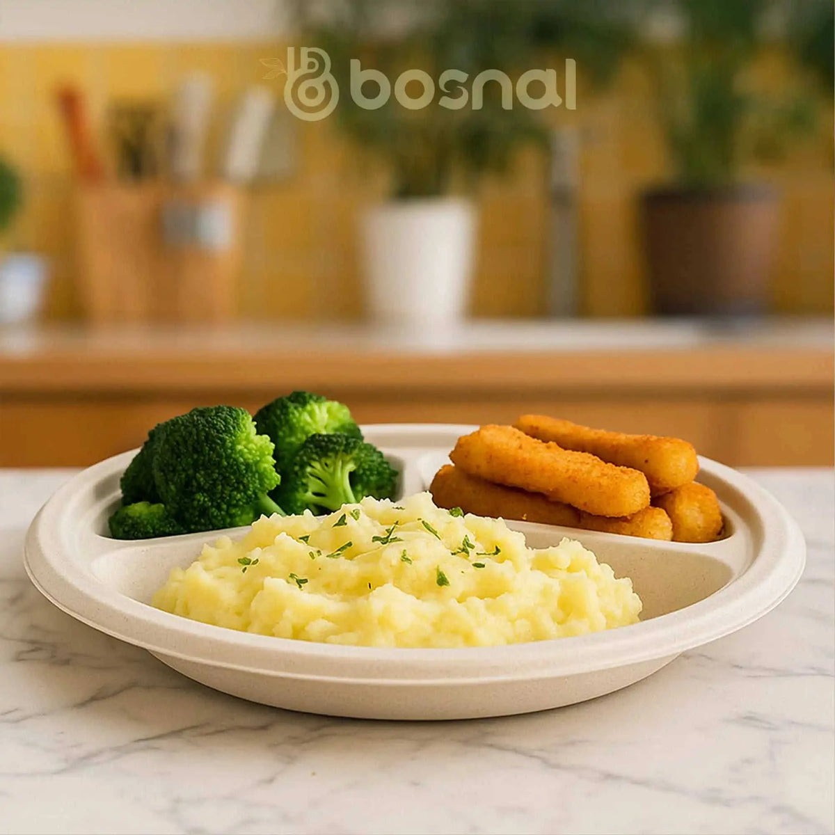 10 Inch Round 3-Compartment Compostable Plates, 100% Sugarcane Bagasse, Eco-Friendly, Microwave Safe, BPA-Free, Leak-Resistant Eco My Home Health & Household›Household Supplies›Paper & Plastic›Disposable Plates, Bowls & Cutlery›Plates Bosnal