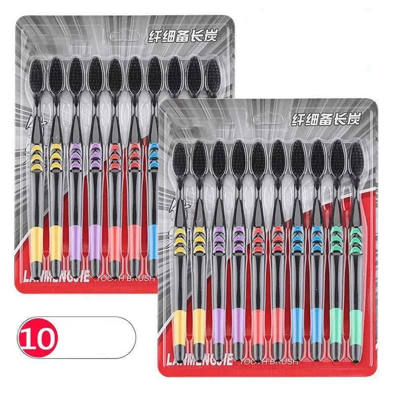 10-Pack Soft Bristle Bamboo Charcoal Toothbrush Set Eco My Home  Natural Toothbrush ecomyhome.store United States