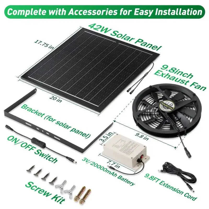 10" Solar Exhaust Intake Fan with Battery&42W Solar Panel Eco My Home Solar Attic Fan Langy Solar Lights ecomyhome.store United States