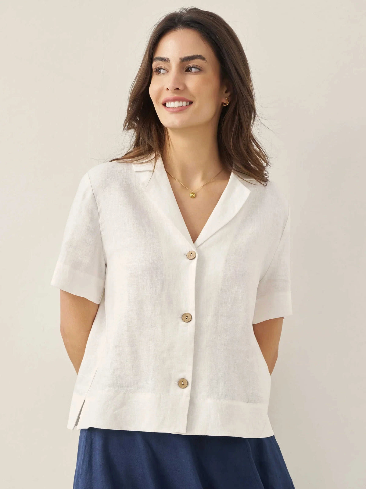 100% Linen Button-Up Short Sleeve Shirt ORENDA Eco My Home Tops > Shirts > Linen > Work Office / Office Workwear LINTICO ecomyhome.store United States