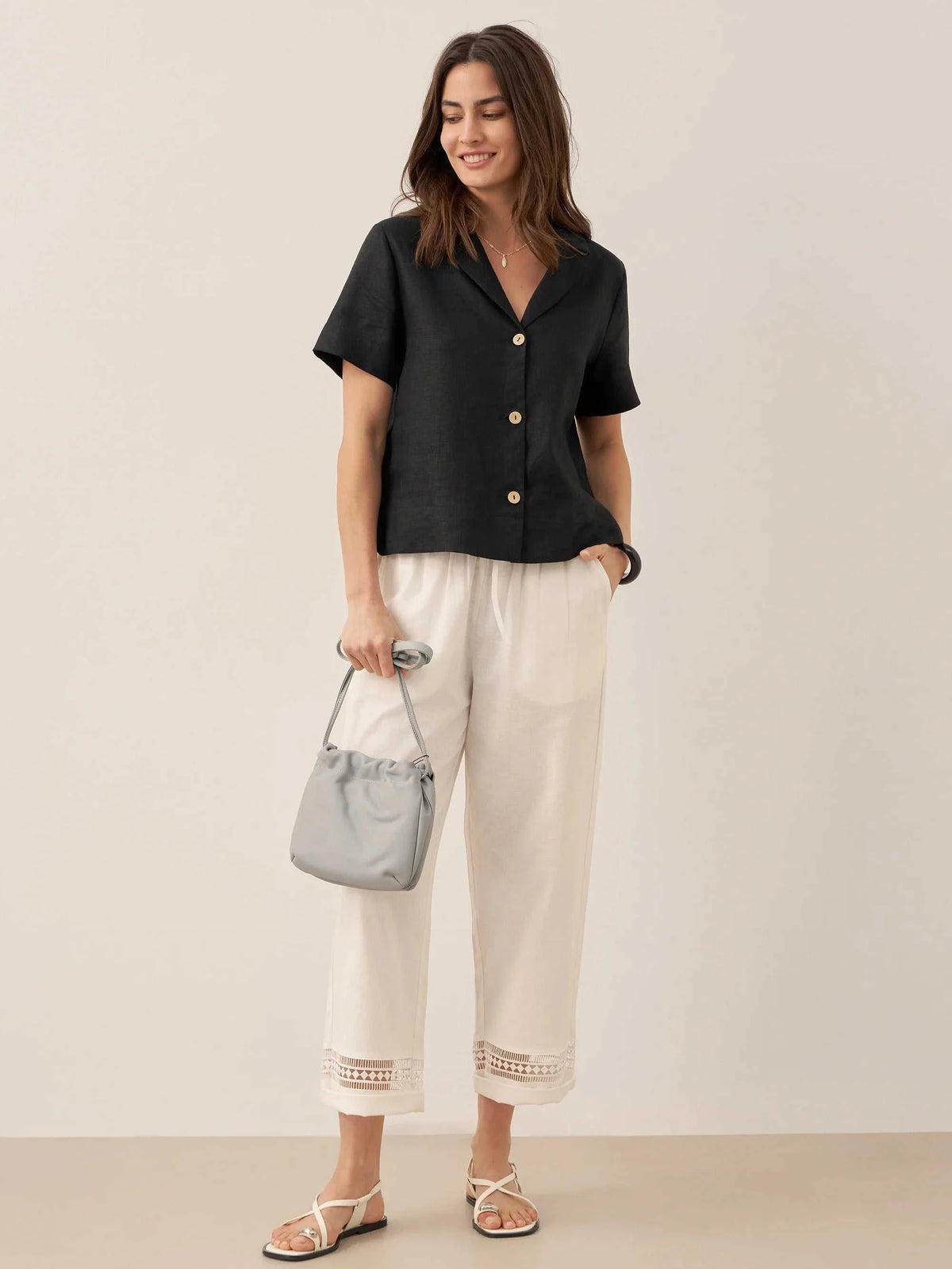 100% Linen Button-Up Short Sleeve Shirt ORENDA Eco My Home Tops > Shirts > Linen > Work Office / Office Workwear LINTICO ecomyhome.store United States