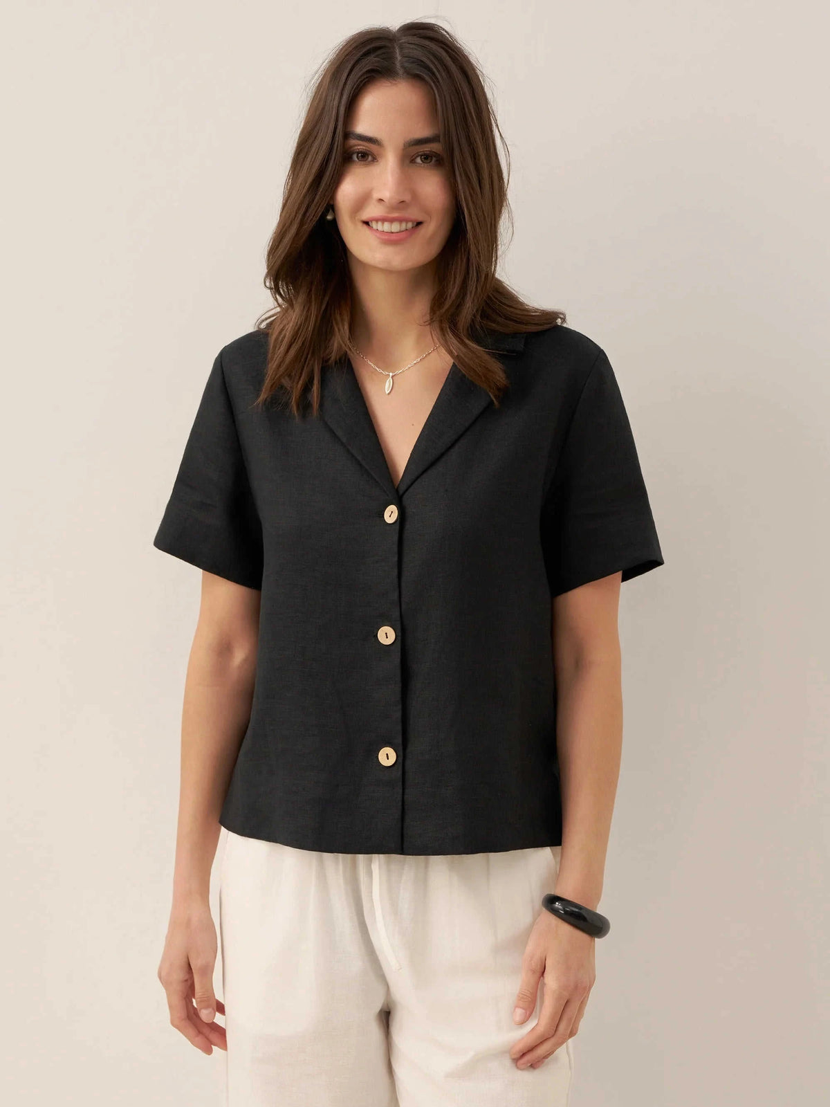 100% Linen Button-Up Short Sleeve Shirt ORENDA Eco My Home Tops > Shirts > Linen > Work Office / Office Workwear LINTICO ecomyhome.store United States