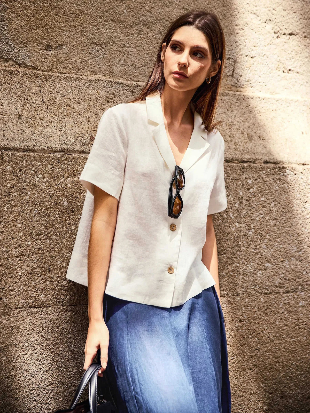 100% Linen Button-Up Short Sleeve Shirt ORENDA Eco My Home Tops > Shirts > Linen > Work Office / Office Workwear LINTICO ecomyhome.store United States