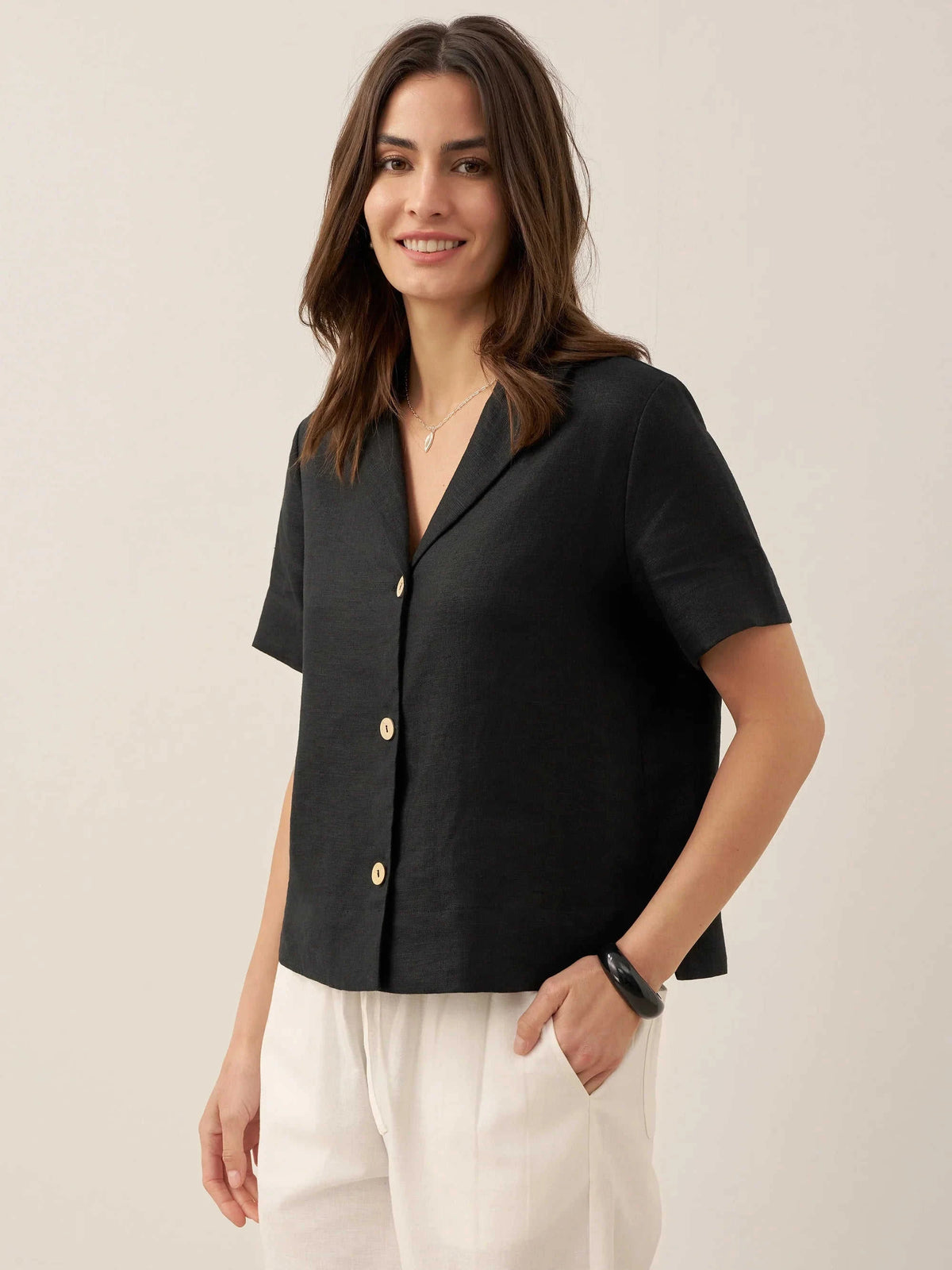100% Linen Button-Up Short Sleeve Shirt ORENDA Eco My Home Tops > Shirts > Linen > Work Office / Office Workwear LINTICO ecomyhome.store United States