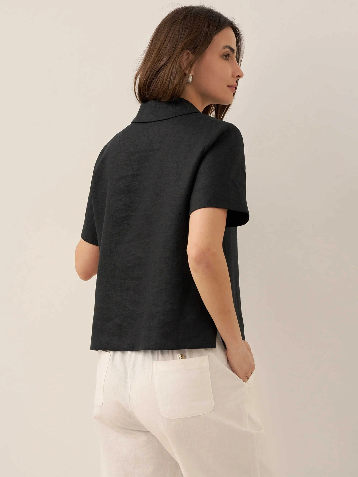 100% Linen Button-Up Short Sleeve Shirt ORENDA Eco My Home Tops > Shirts > Linen > Work Office / Office Workwear LINTICO ecomyhome.store United States