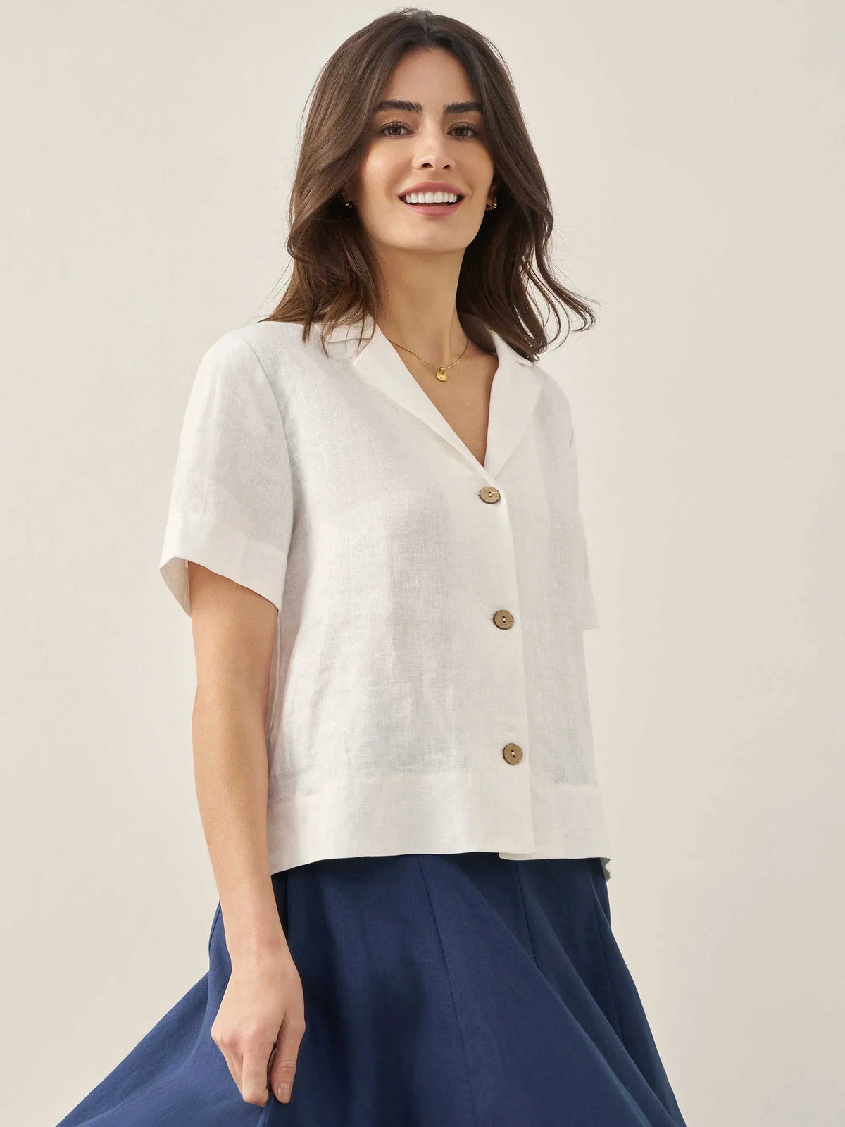 100% Linen Button-Up Short Sleeve Shirt ORENDA Eco My Home Tops > Shirts > Linen > Work Office / Office Workwear LINTICO ecomyhome.store United States