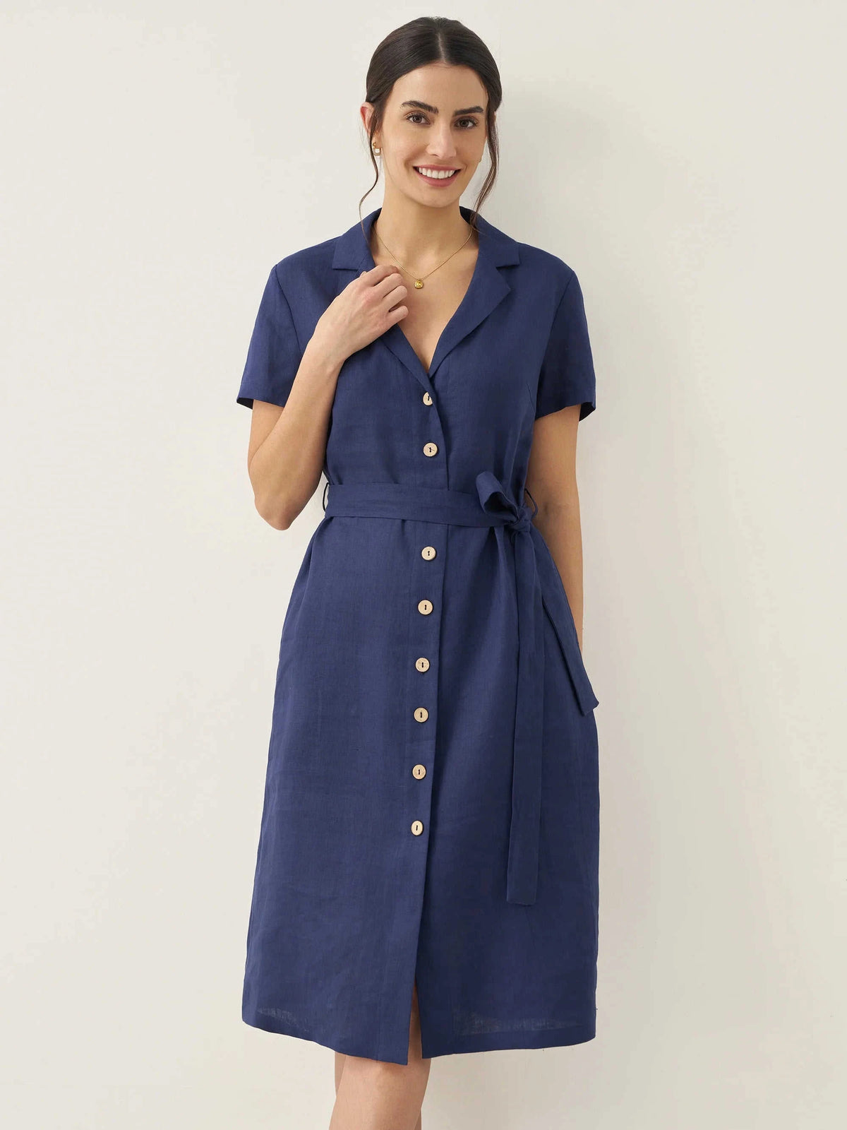 100% Linen V-Neck Button-Front Shirt Dress EILEEN Eco My Home Dresses > Mini Dresses > Linen > Work Office / Office Workwear LINTICO ecomyhome.store United States
