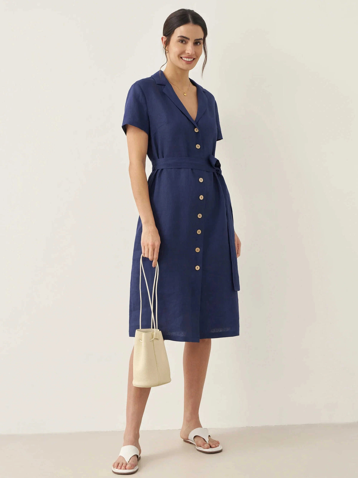 100% Linen V-Neck Button-Front Shirt Dress EILEEN Eco My Home Dresses > Mini Dresses > Linen > Work Office / Office Workwear LINTICO ecomyhome.store United States
