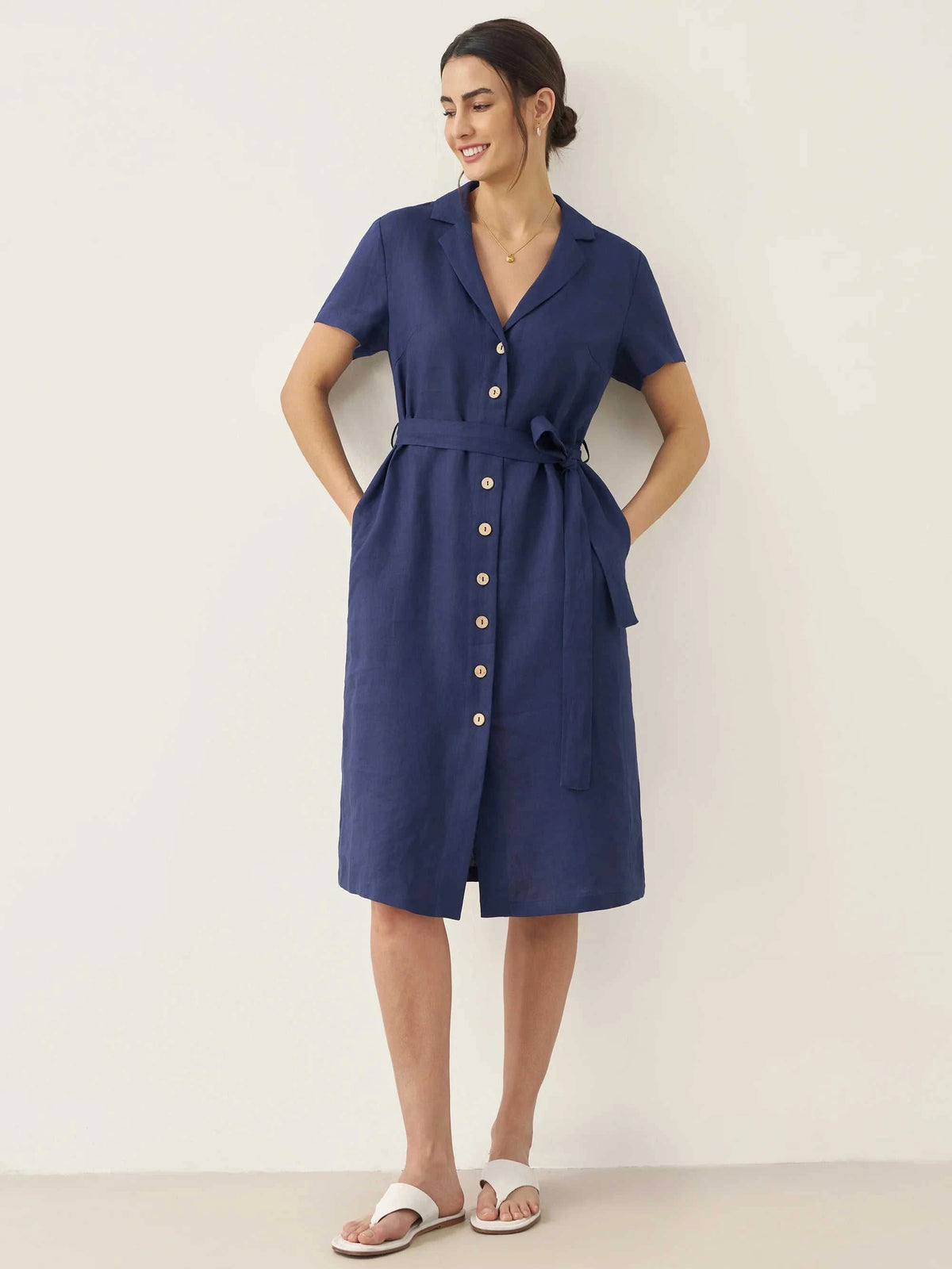 100% Linen V-Neck Button-Front Shirt Dress EILEEN Eco My Home Dresses > Mini Dresses > Linen > Work Office / Office Workwear LINTICO ecomyhome.store United States