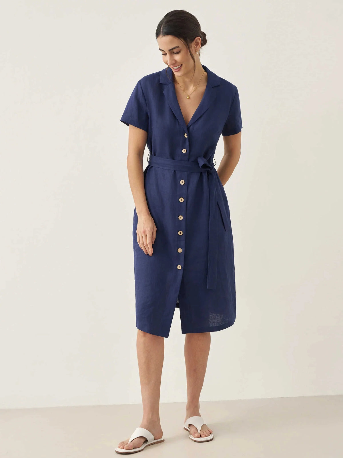 100% Linen V-Neck Button-Front Shirt Dress EILEEN Eco My Home Dresses > Mini Dresses > Linen > Work Office / Office Workwear LINTICO ecomyhome.store United States