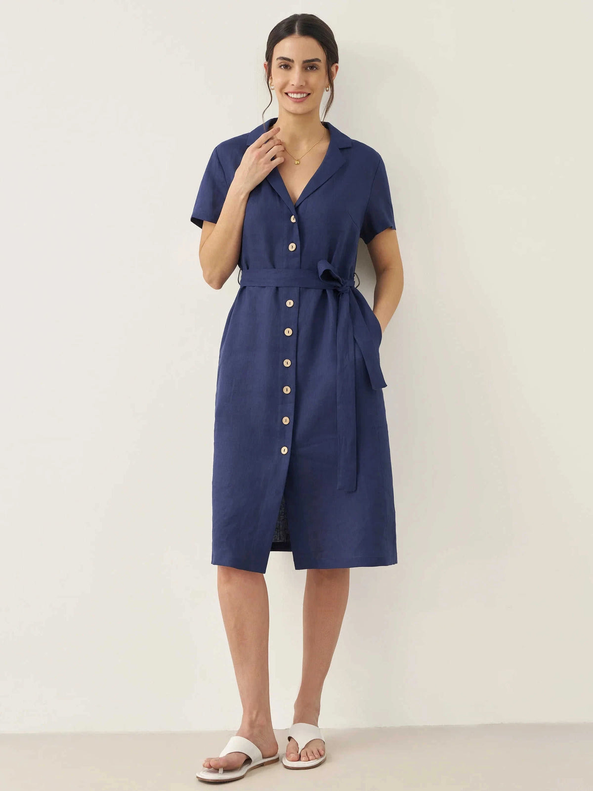 100% Linen V-Neck Button-Front Shirt Dress EILEEN Eco My Home Dresses > Mini Dresses > Linen > Work Office / Office Workwear LINTICO ecomyhome.store United States
