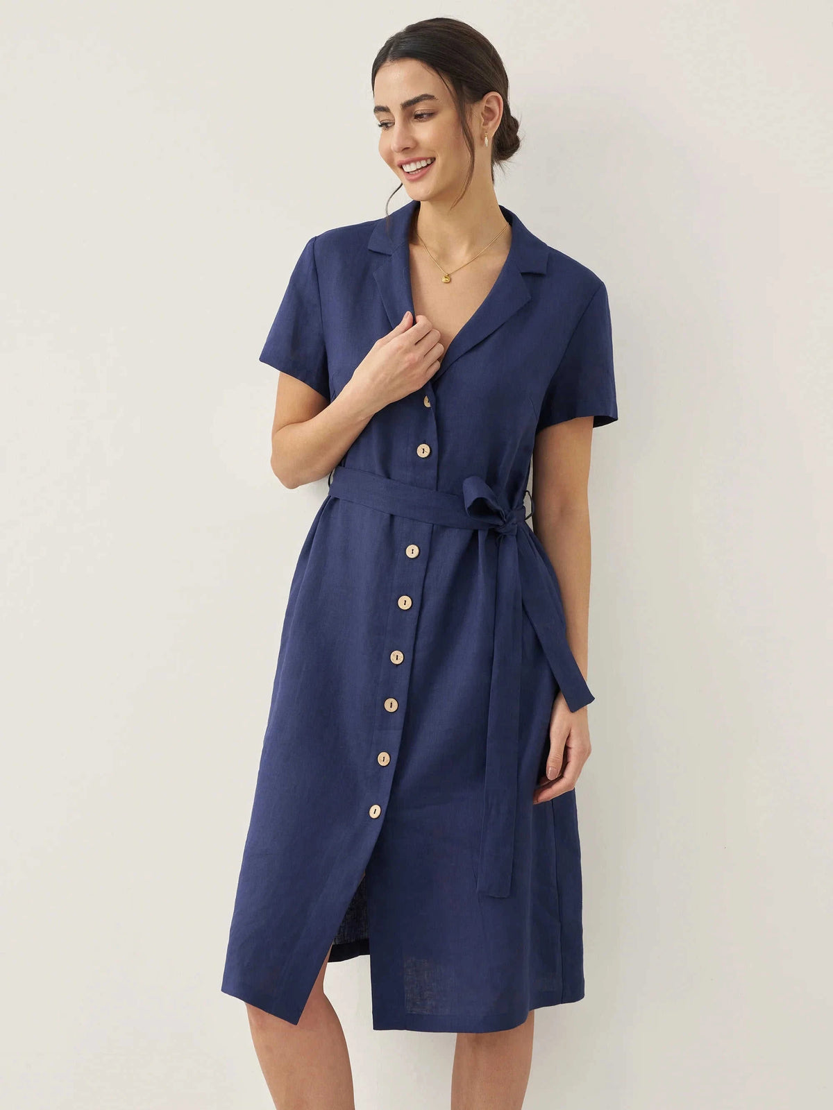 100% Linen V-Neck Button-Front Shirt Dress EILEEN Eco My Home Dresses > Mini Dresses > Linen > Work Office / Office Workwear LINTICO ecomyhome.store United States