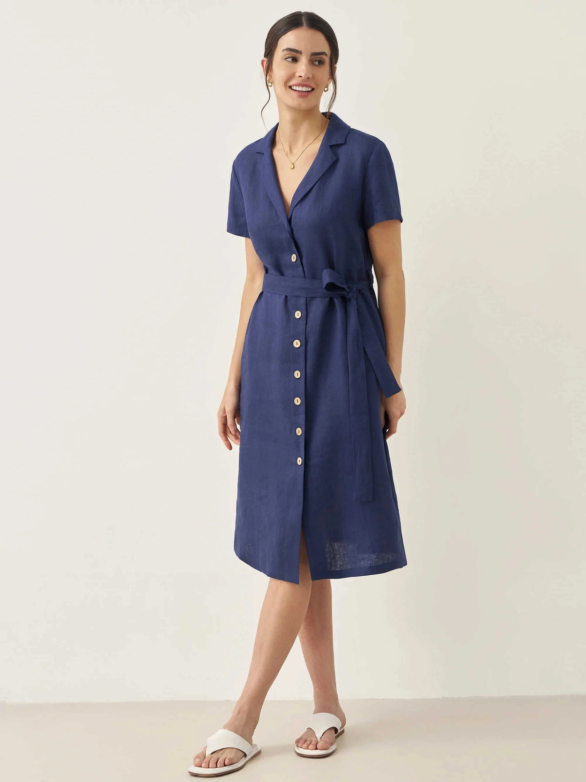 100% Linen V-Neck Button-Front Shirt Dress EILEEN Eco My Home Dresses > Mini Dresses > Linen > Work Office / Office Workwear LINTICO ecomyhome.store United States