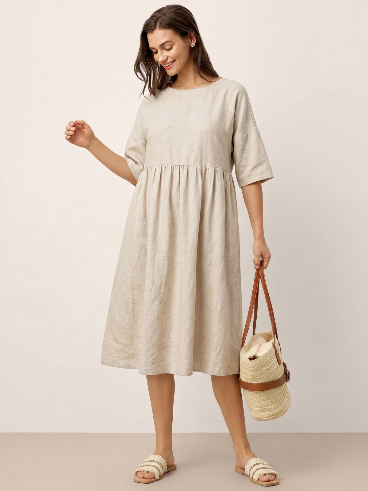 100% Linen A-Line Midi Dress VALENCIA