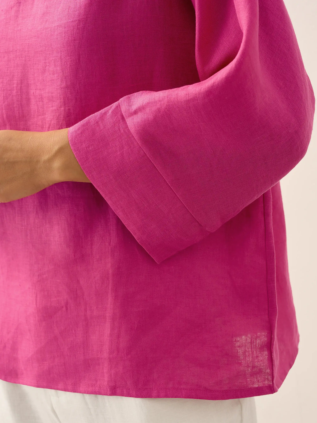 100% Linen Dropped Collar Long-Sleeve Top TRISTAN