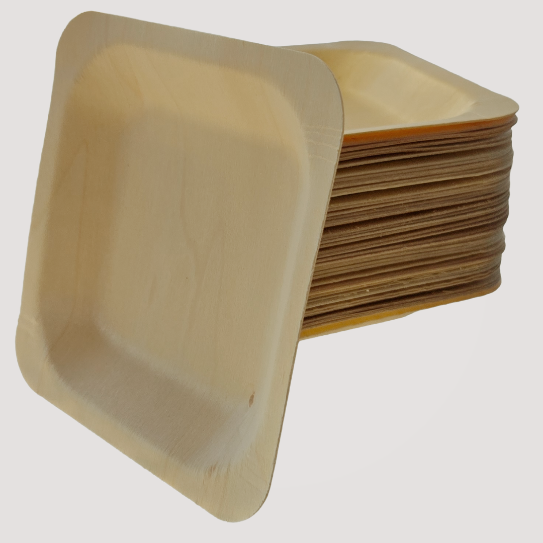 Eco Friendly Square Wooden Plate 9" X 9" (300 Pack) $0.52 each - like Bamboo and Palm leaf