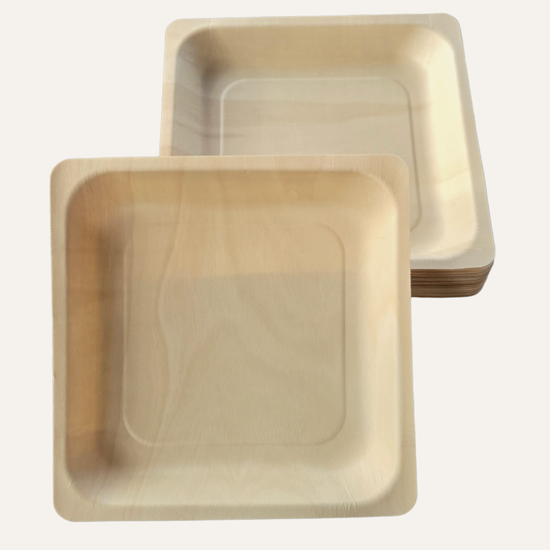 Eco Friendly Square Wooden Plate 9" X 9" (300 Pack) $0.52 each - like Bamboo and Palm leaf