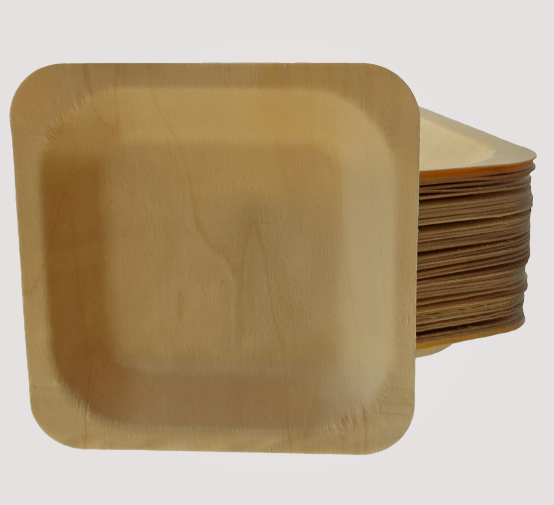 Eco Friendly, Square Wooden Plate  7" X 7" (300 Pack) $0.43 each- like Bamboo and Palm leaf