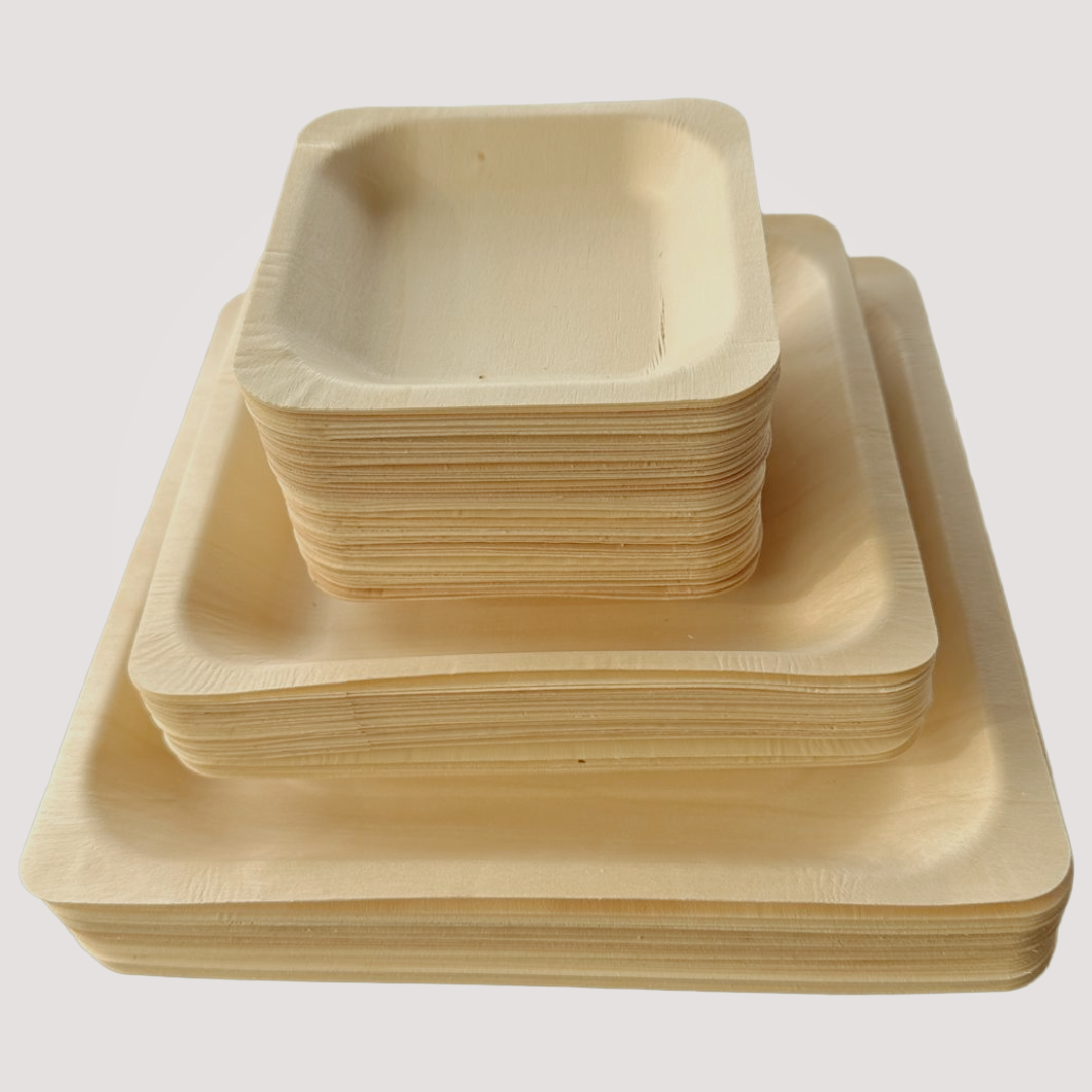 Eco Friendly, Square Wooden Plate  7" X 7" (300 Pack) $0.43 each- like Bamboo and Palm leaf