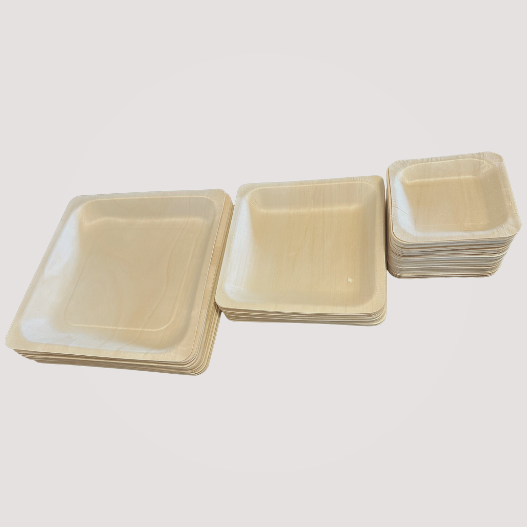 Eco Friendly, Square Wooden Plate  7" X 7" (300 Pack) $0.43 each- like Bamboo and Palm leaf