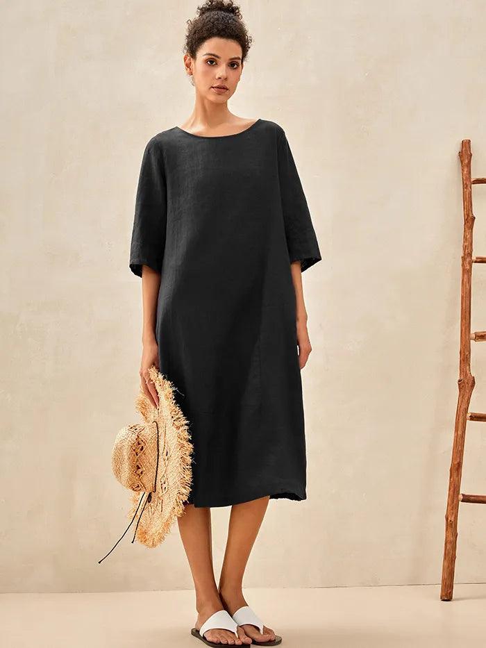 100% Linen Collarless Mid-Length Dress SOFIA