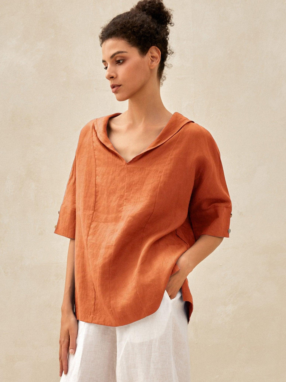 Linen V-Neck Short-Sleeve Shirt SIERRA