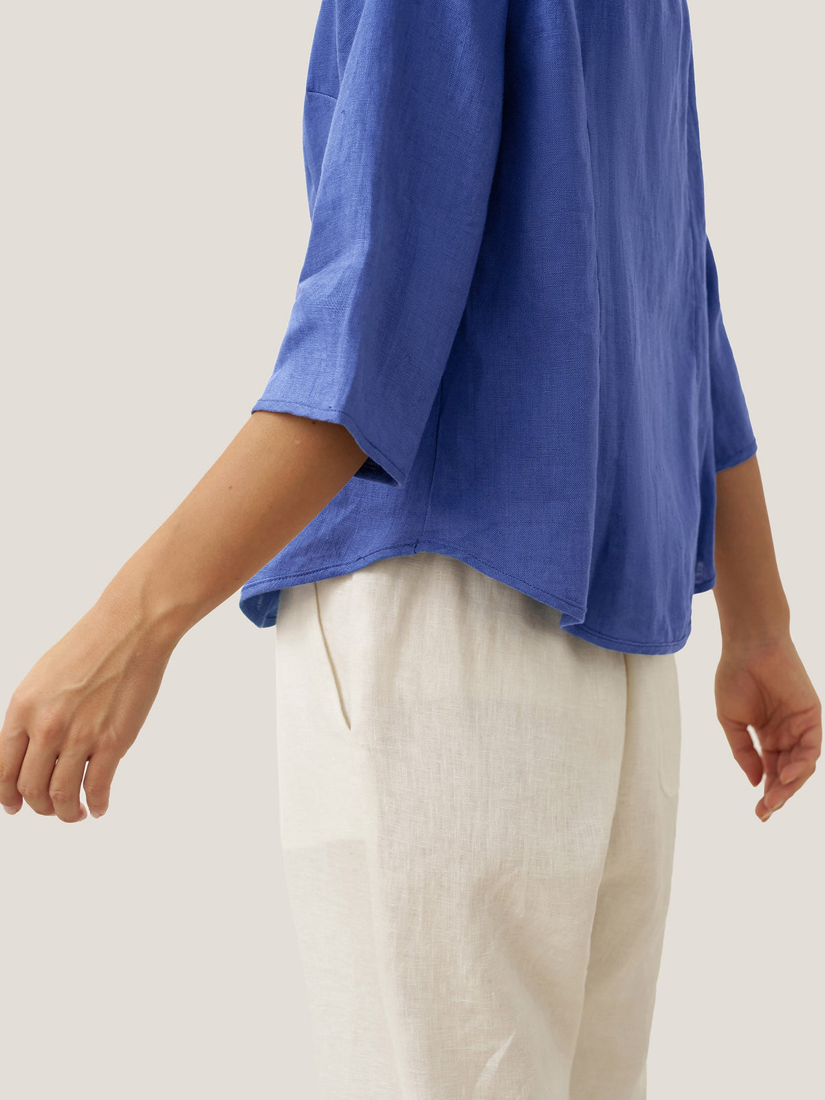 100% Linen Stand-Collar Half-Sleeve Fitted Jacket AMELIA