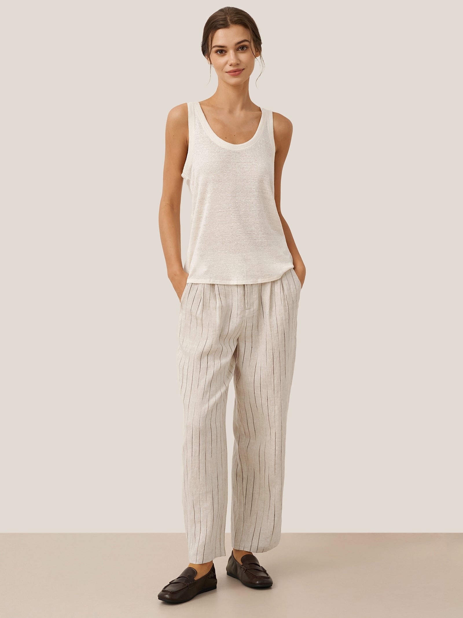 100% Linen Sketch Stripe Straight-Leg Pants ELOISE