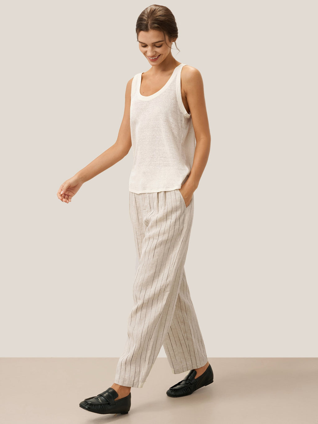 100% Linen Sketch Stripe Straight-Leg Pants ELOISE