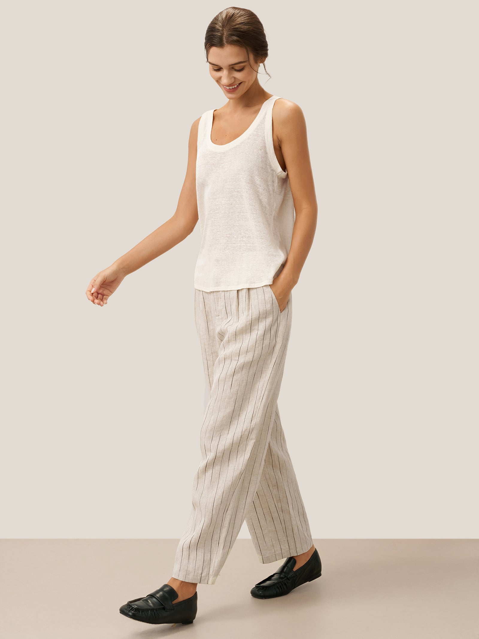 100% Linen Sketch Stripe Straight-Leg Pants ELOISE