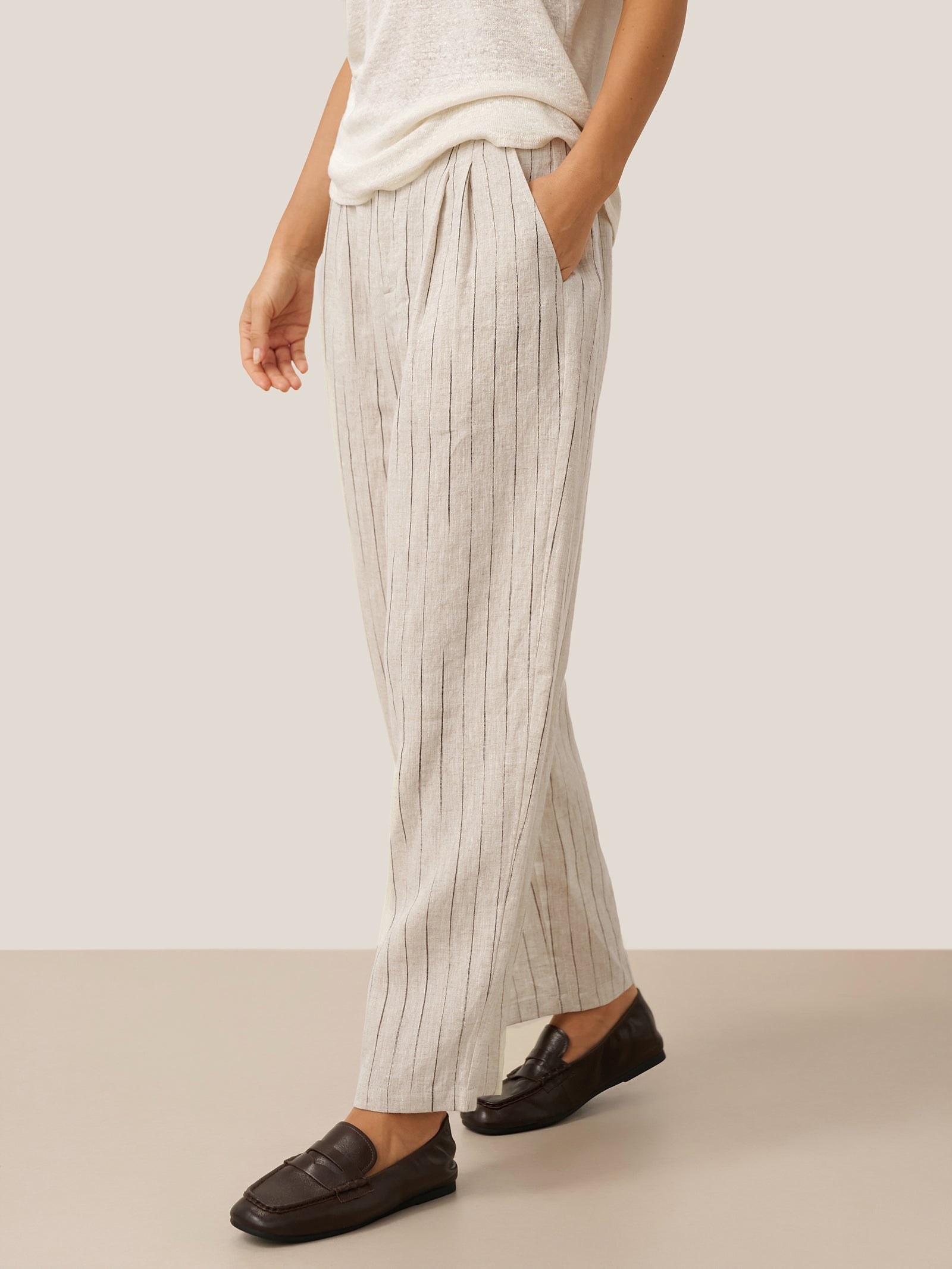 100% Linen Sketch Stripe Straight-Leg Pants ELOISE