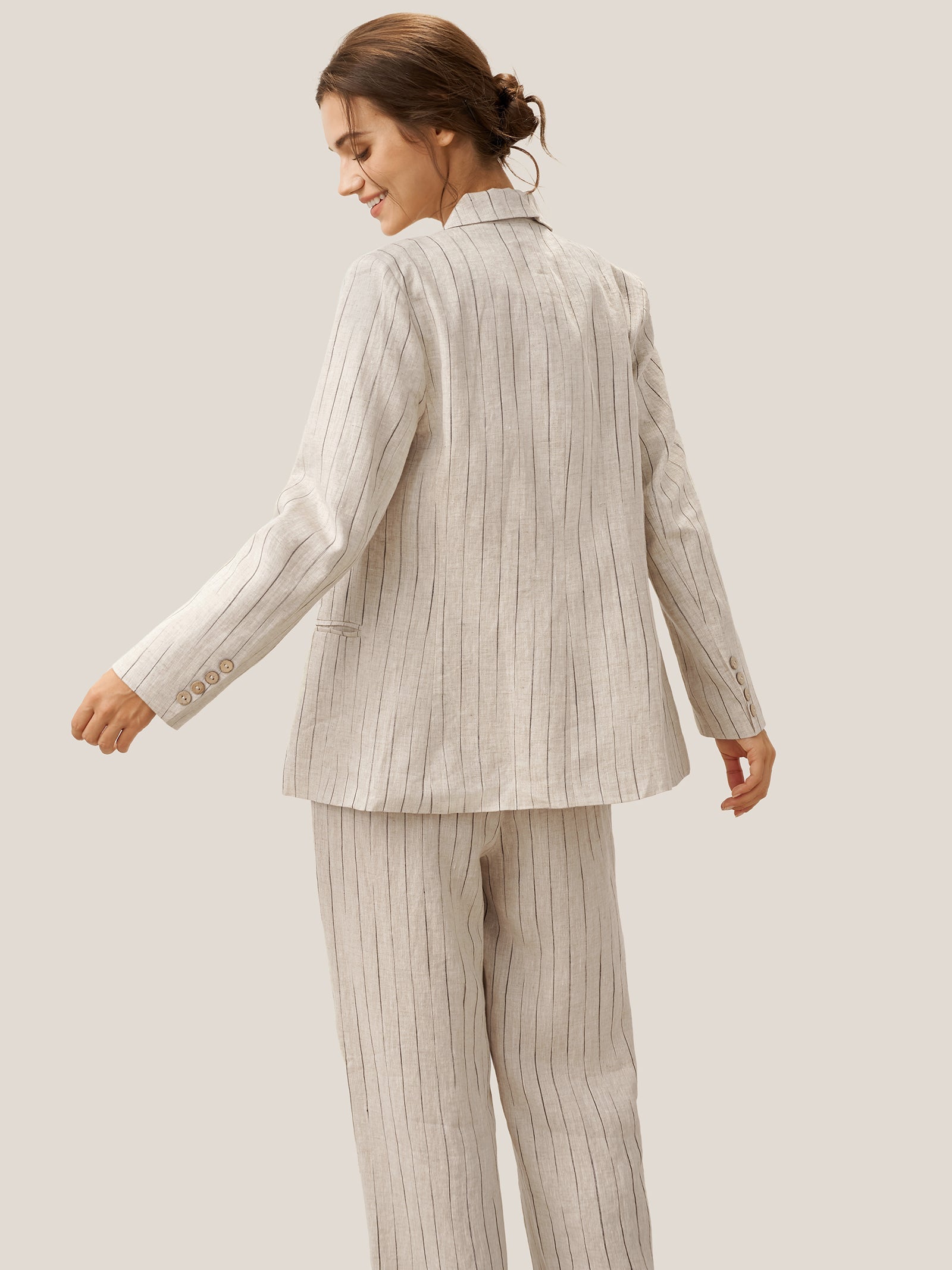 100% Linen Sketch Stripe Straight-Leg Pants ELOISE