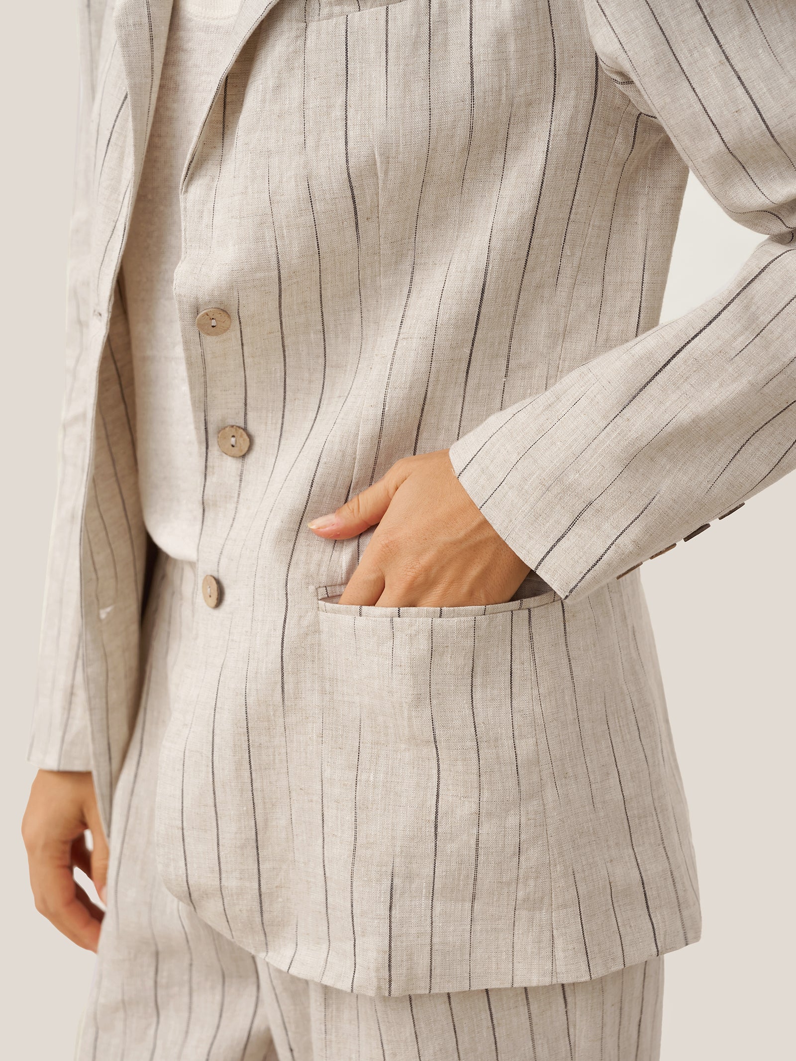 100% Linen Sketch Stripe Straight-Leg Pants ELOISE